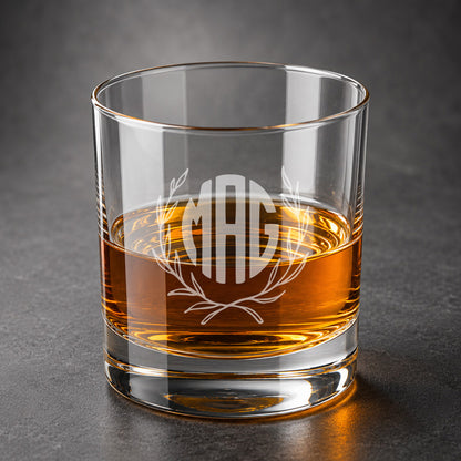 Wreath Monogram Personalized Wine & Whiskey Glass Set
