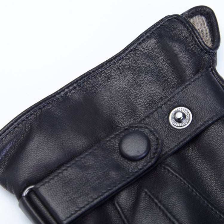 ROYCE New York Monogrammed Touchscreen Compatible Leather Gloves for Men with Cashmere Lining