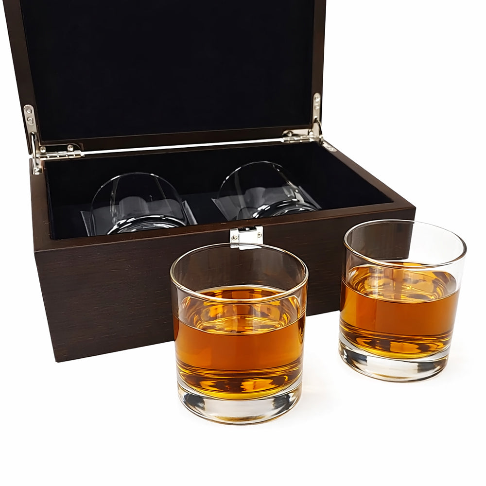 Deluxe Wood Box with 2 Whiskey Glass