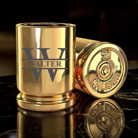 Monogram Personalized .50 Caliber Brass Ceramic Shot Glasses – Set of 2