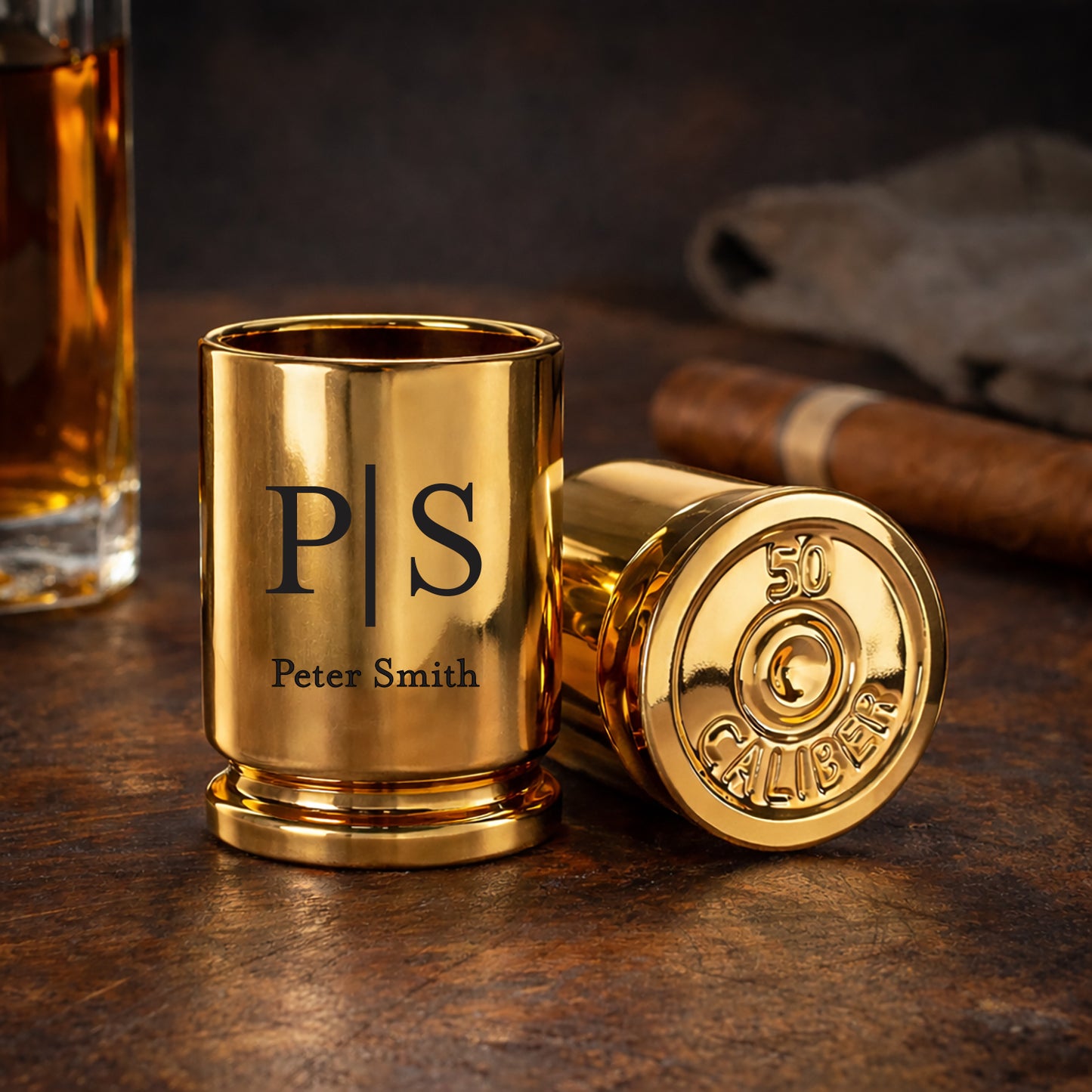 Monogram Personalized .50 Caliber Brass Ceramic Shot Glasses – Set of 2