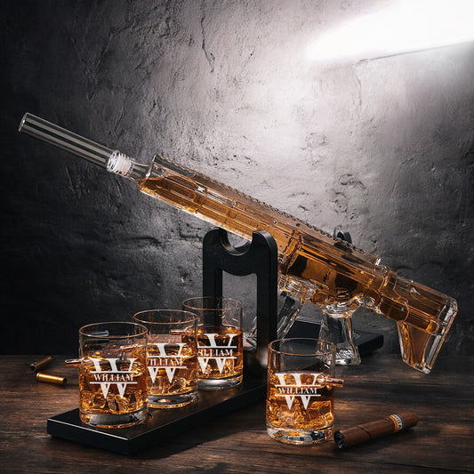 AR-15 Whiskey Gun Decanter with Personalized Bullet Glasses Gift Set