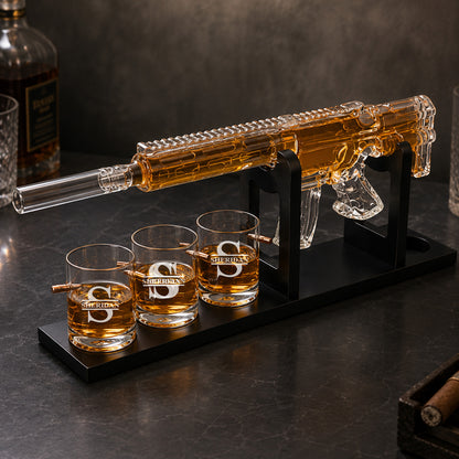 AR-15 Whiskey Gun Decanter with Personalized Bullet Glasses Gift Set