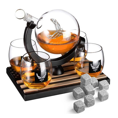 U.S. Airforce Whiskey Decanter Set with 4 Liquor Glasses Set
