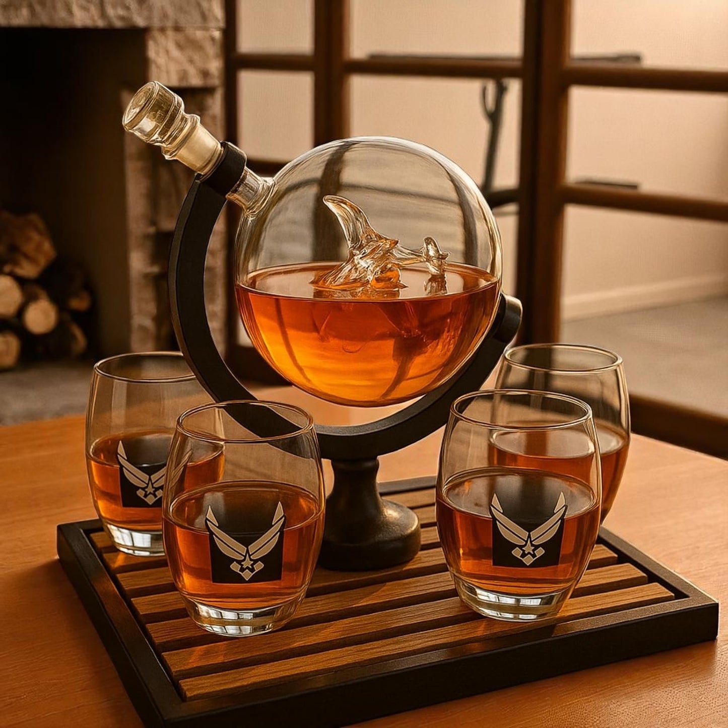 U.S. Airforce Whiskey Decanter Set with 4 Liquor Glasses Set