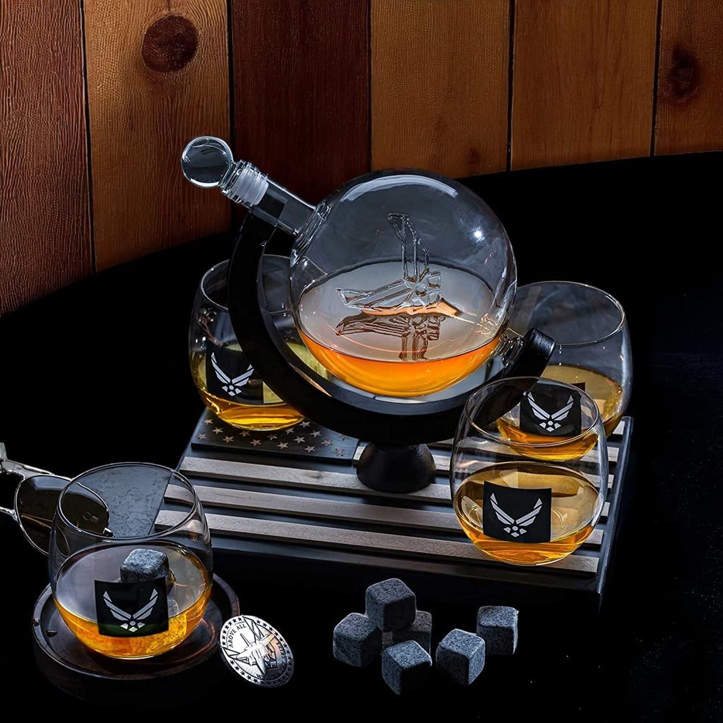 U.S. Airforce Whiskey Decanter Set with 4 Liquor Glasses Set