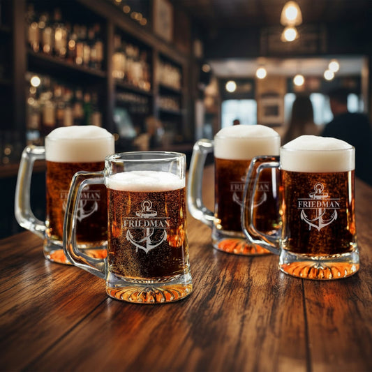 Tropical Coastal Signature Collection Personalized Beer Mug Glass Set - 4pc