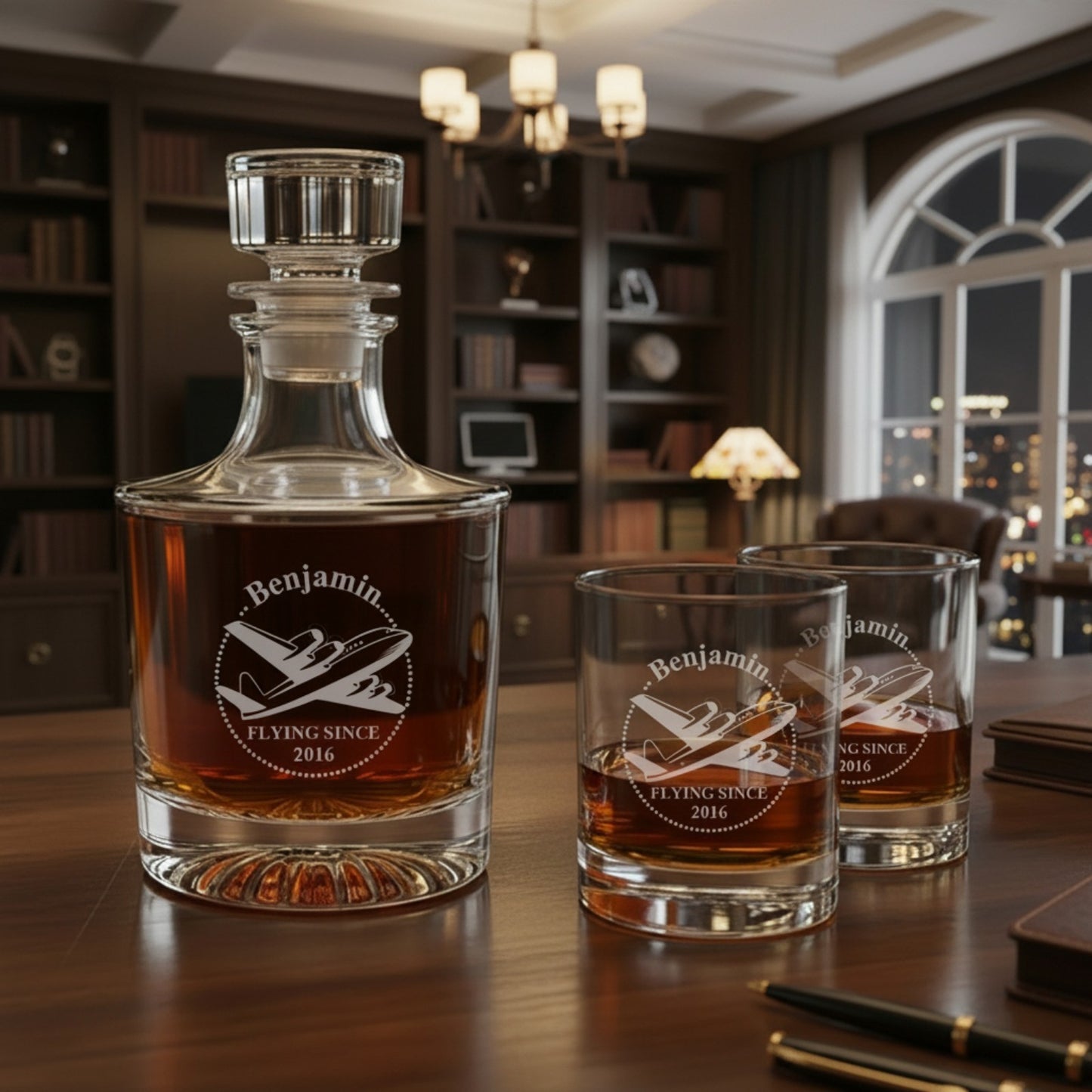 Aviator Pilot Personalized Legacy Reserve Whiskey Decanter with Rocks Glasses - 3 pc