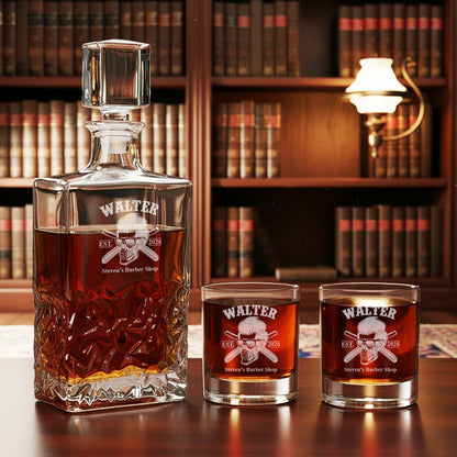 Barber Personalized Icy Whiskey Decanter with Glasses Gift Set