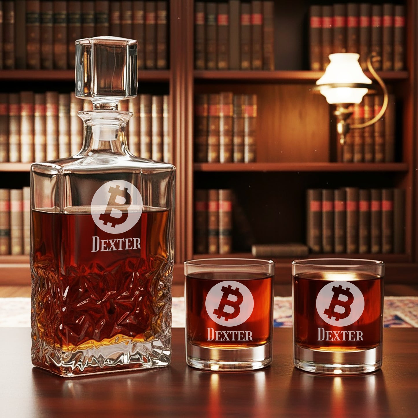 Bitcoin Crypto Personalized Icy Whiskey Decanter with Glasses Gift Set