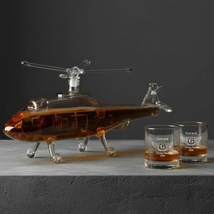 Black Hawk Helicopter Whiskey Decanter with Personalized Whiskey Glasses Set