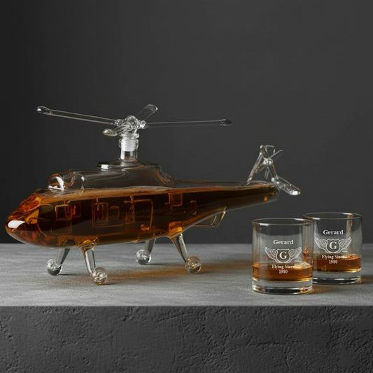 Black Hawk Helicopter Whiskey Decanter with Personalized Whiskey Glasses Set