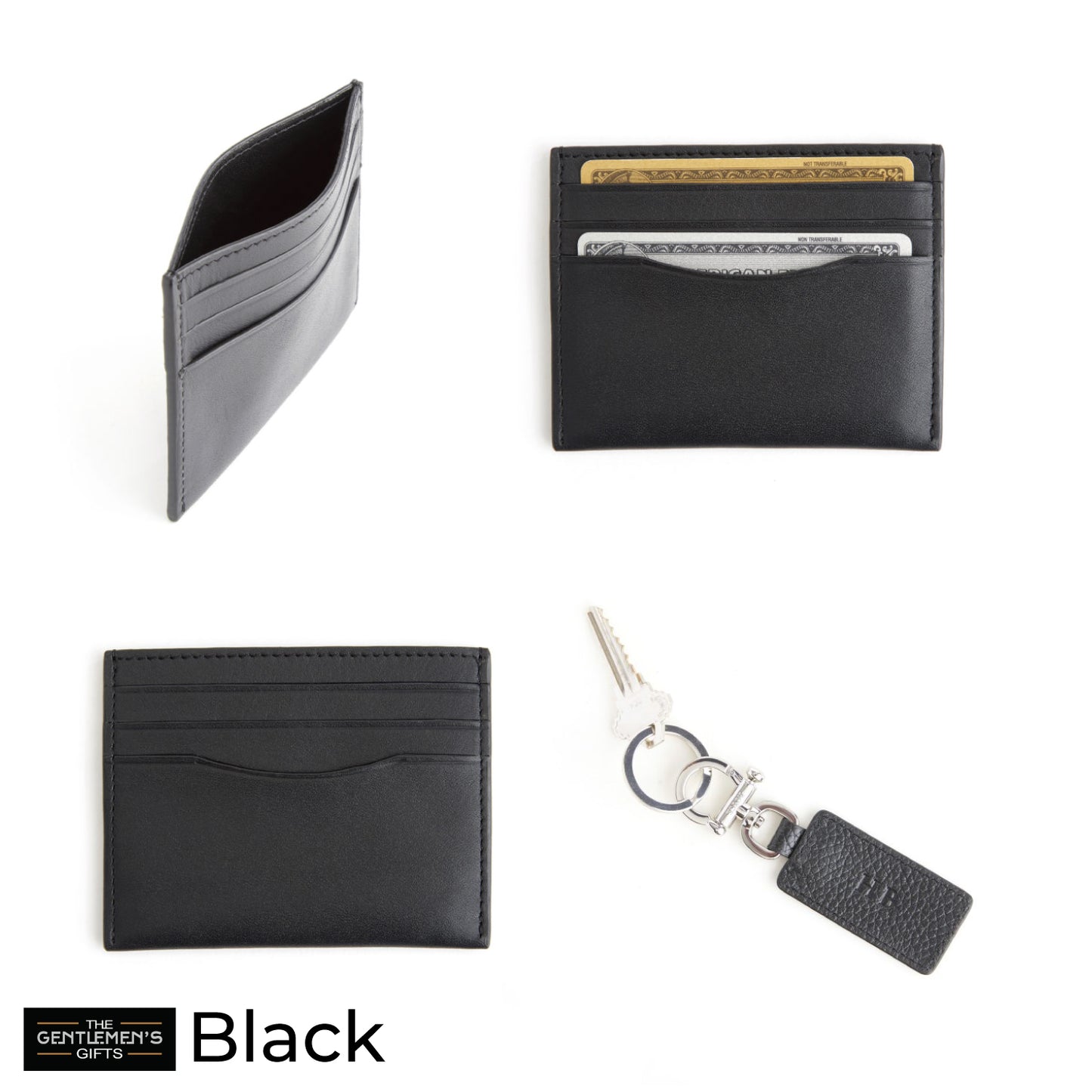 ROYCE New York Monogrammed RFID Blocking Slim Card Holder Wallet with Luxe Key Chain Set