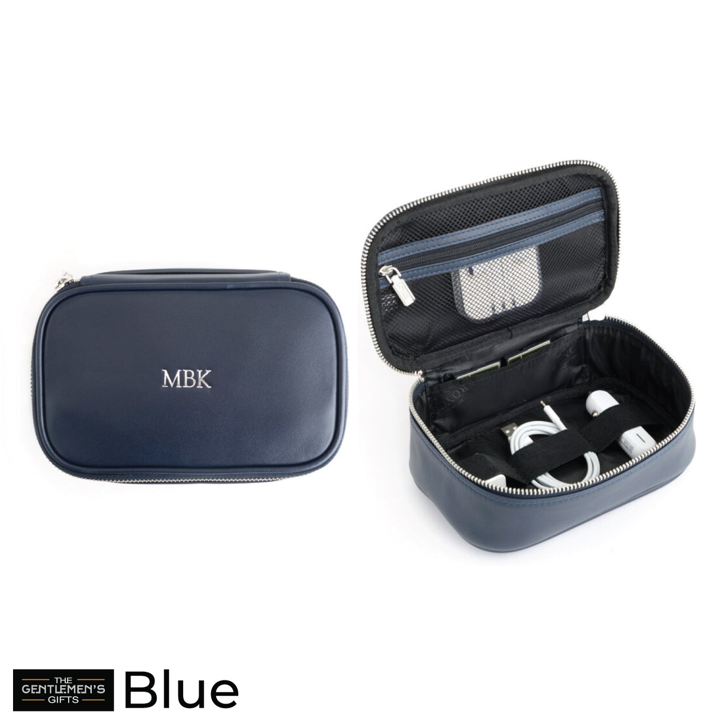 Monogrammed Leather Travel Tech Accessory Organizer Case