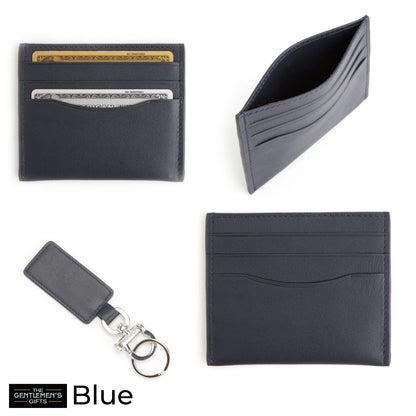 ROYCE New York Monogrammed RFID Blocking Slim Card Holder Wallet with Luxe Key Chain Set