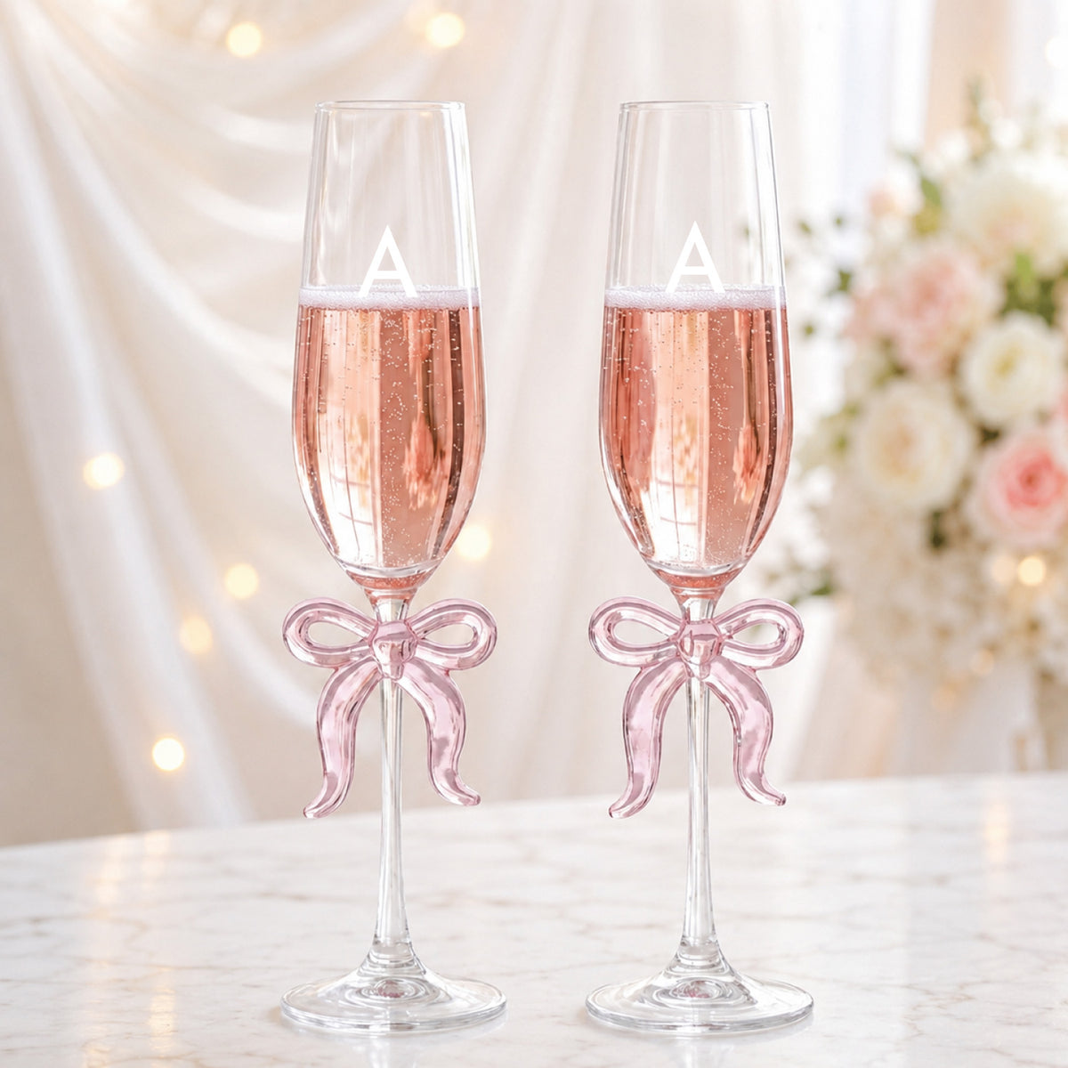 Bow Personalized Champagne Glass, Set of 2