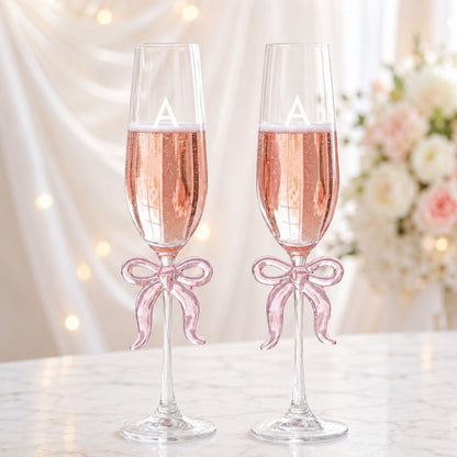 Bow Personalized Champagne Glass, Set of 2