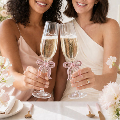 Bow Personalized Champagne Glass, Set of 2