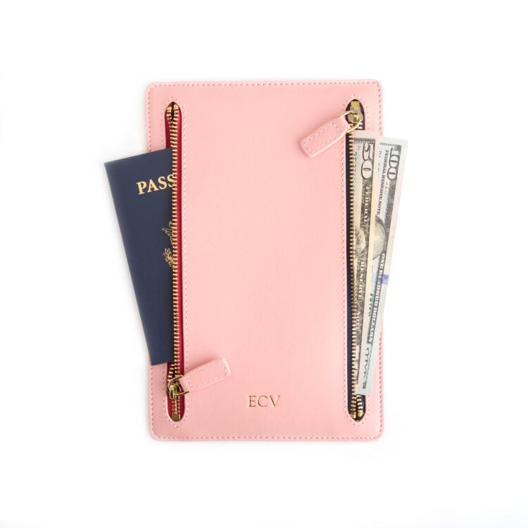 ROYCE New York Monogrammed RFID Blocking Four Zip Travel Organizer
