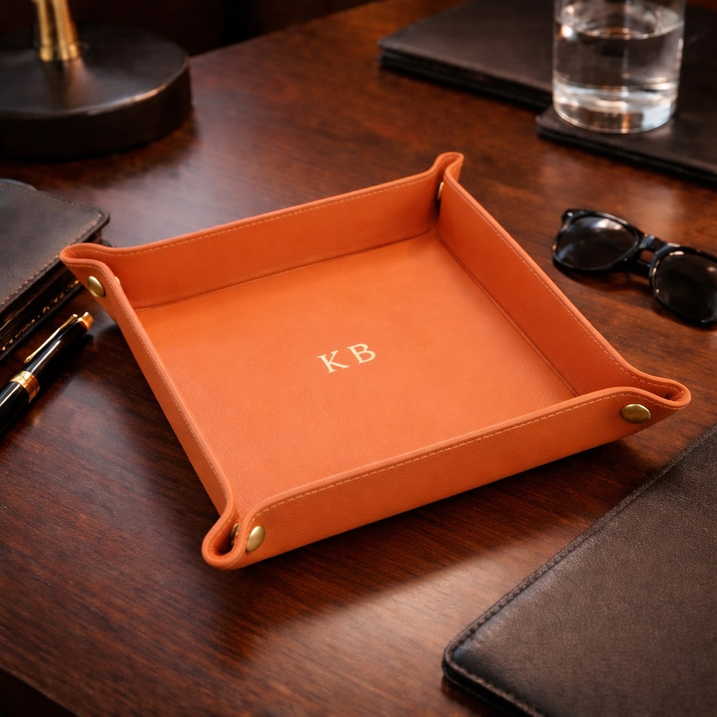 ROYCE New York Monogrammed Leather Catchall Valet Tray