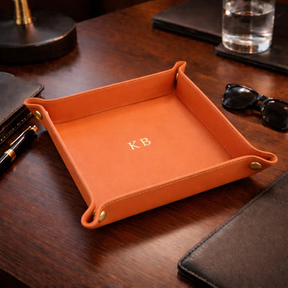 ROYCE New York Monogrammed Leather Catchall Valet Tray