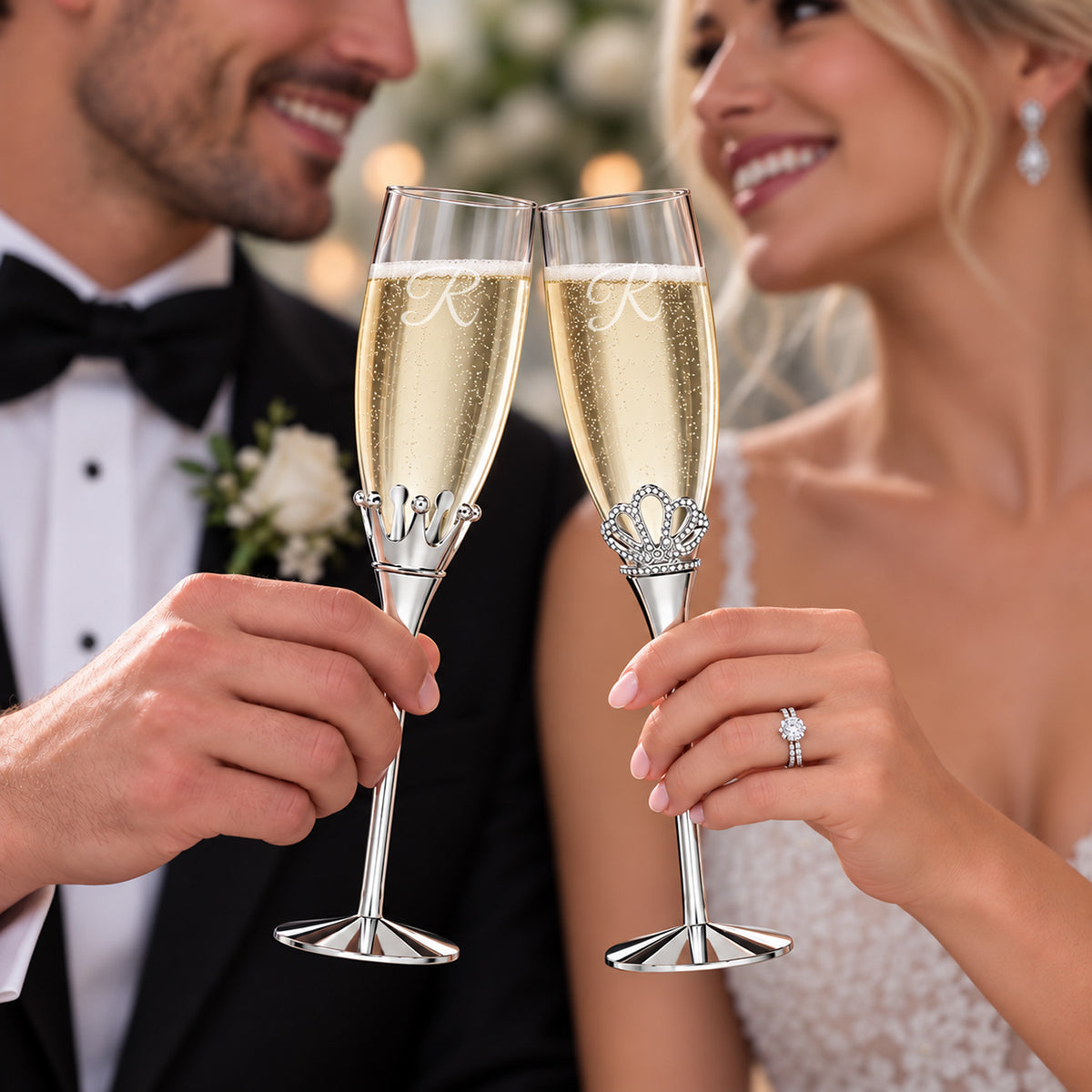 King and Queen Personalized Champagne Glass, Set of 2
