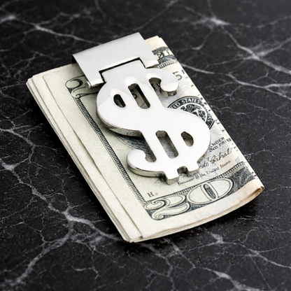Dollar Sign Silver Plated Hinged Money Clip