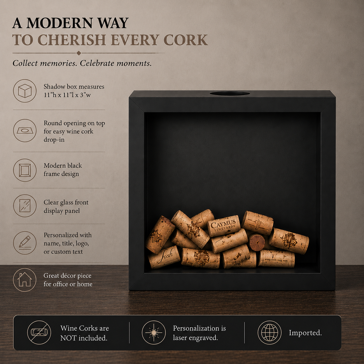 Personalized Wine Cork Display Case Shadow Box Keepsake