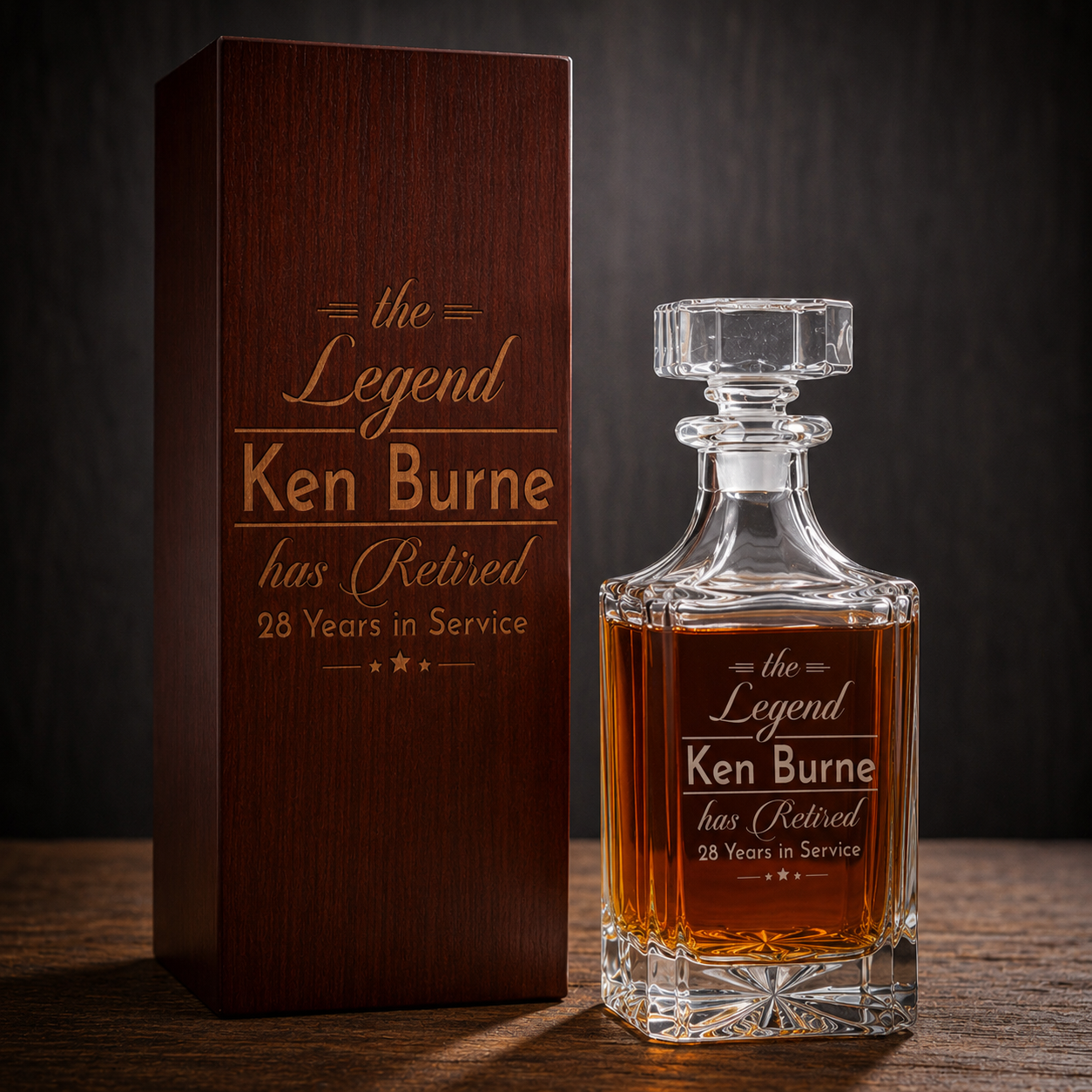 The Legend Has Retired Personalized Classic Whiskey Decanter with Glasses Gift Set