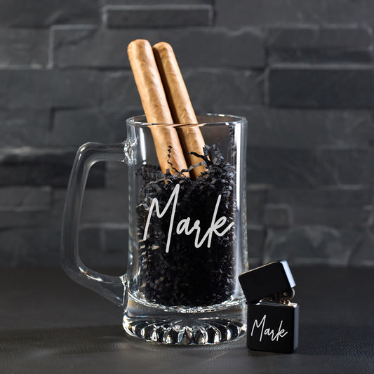 Signature Collection Personalized Cigar Lighter & Super Size Beer Mug Gift Set