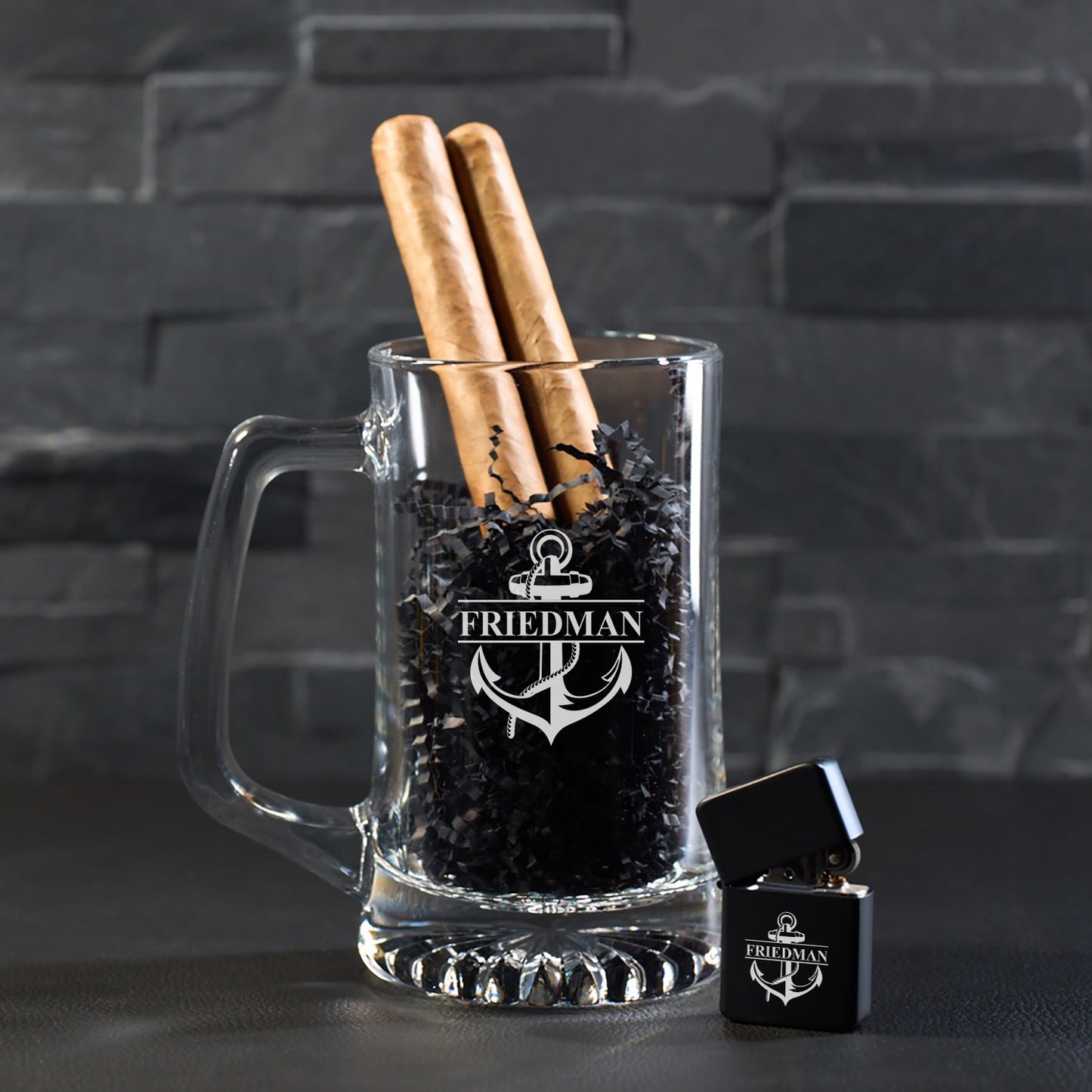 Anchor Personalized Cigar Lighter & Super Size Beer Mug Gift Set