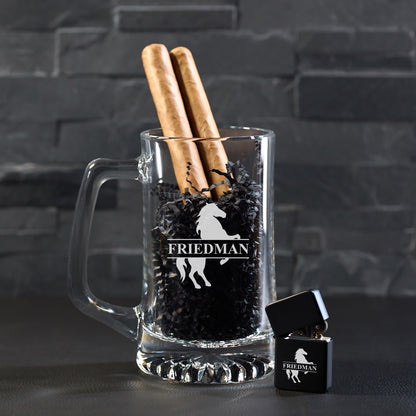 Equestrian Horse Personalized Cigar Lighter & Super Size Beer Mug Gift Set