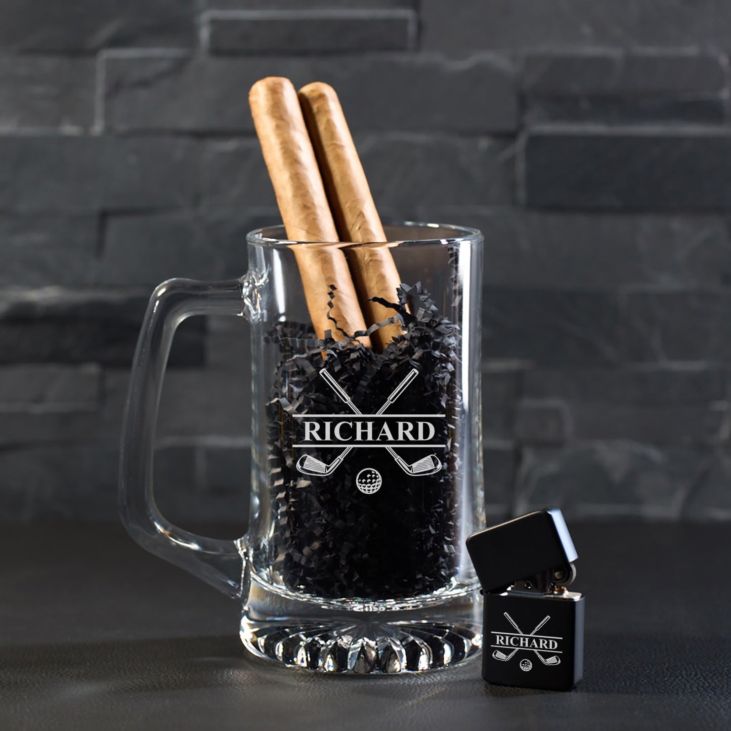 Golf Personalized Cigar Lighter & Super Size Beer Mug Gift Set