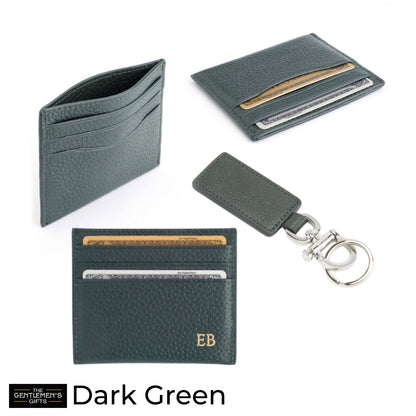 ROYCE New York Monogrammed RFID Blocking Slim Card Holder Wallet with Luxe Key Chain Set