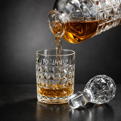 Diamond Reserve Whiskey Decanter and Glass Set | Initial Monogram Decanter & Personalized Name Glasses