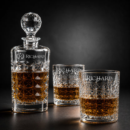 Diamond Reserve Whiskey Decanter and Glass Set | Initial Monogram Decanter & Personalized Name Glasses