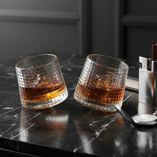 Diamond Whiskey Spinning Crystal Glass, Set of 4