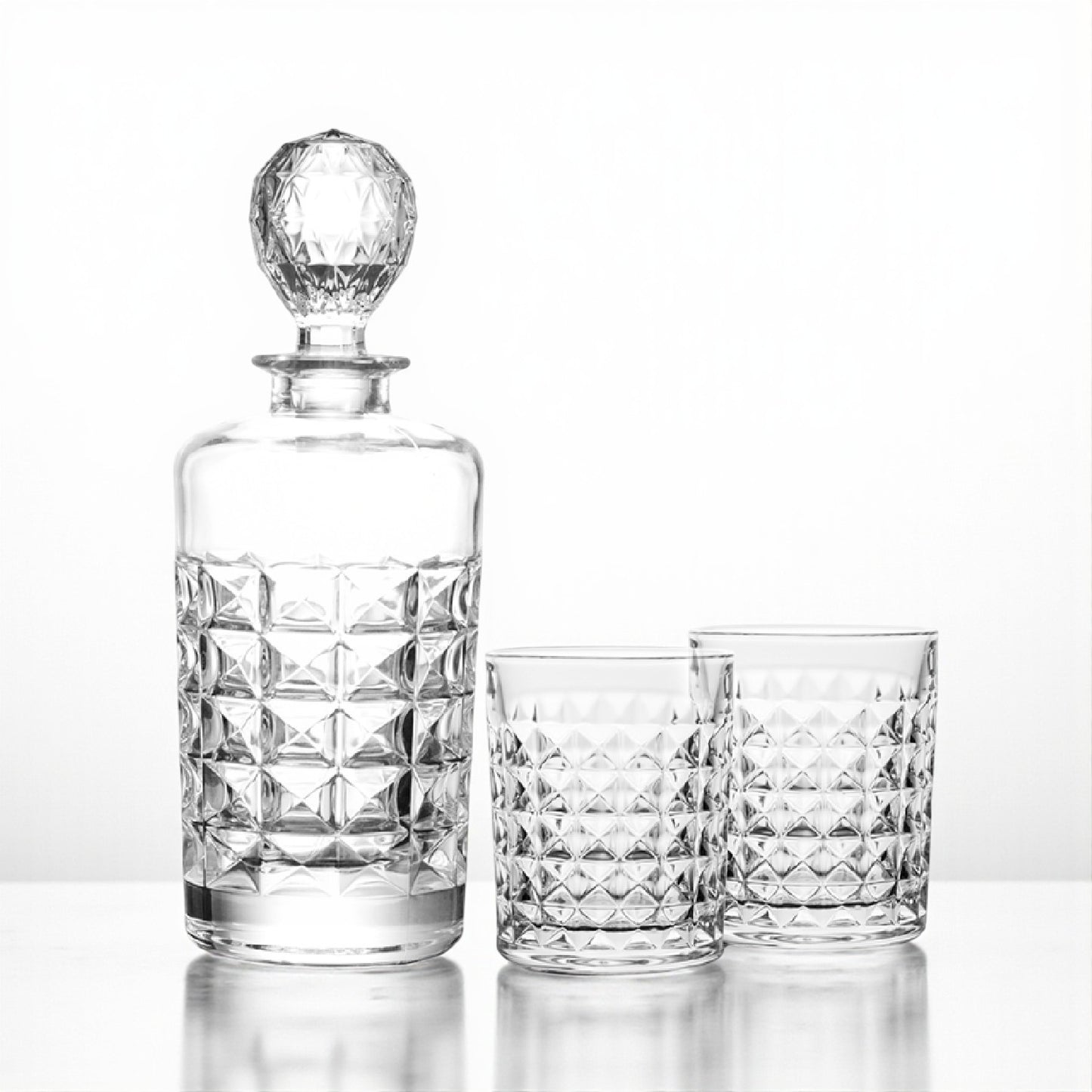 Diamond Whiskey Decanter with Glasses Gift Set by The Gentlemen's Gifts - Pack of 3