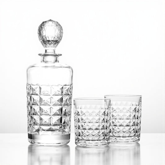 Diamond Whiskey Decanter with Glasses Gift Set by The Gentlemen's Gifts - Pack of 3