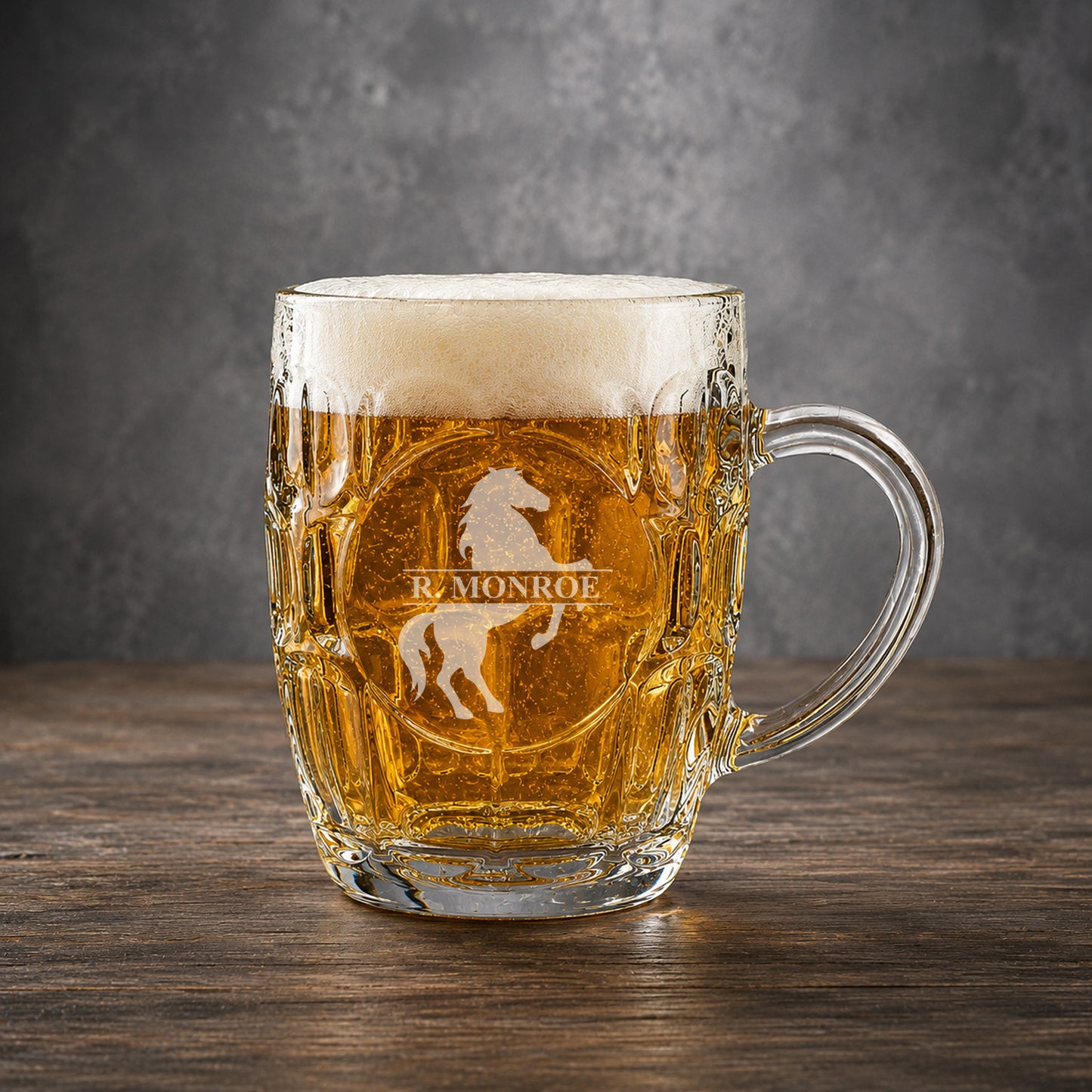 Equestrian Horse Engraved Dimple Beer Mug Set - Personalized Glass Beer Stein for Horse Lovers, Set of 2