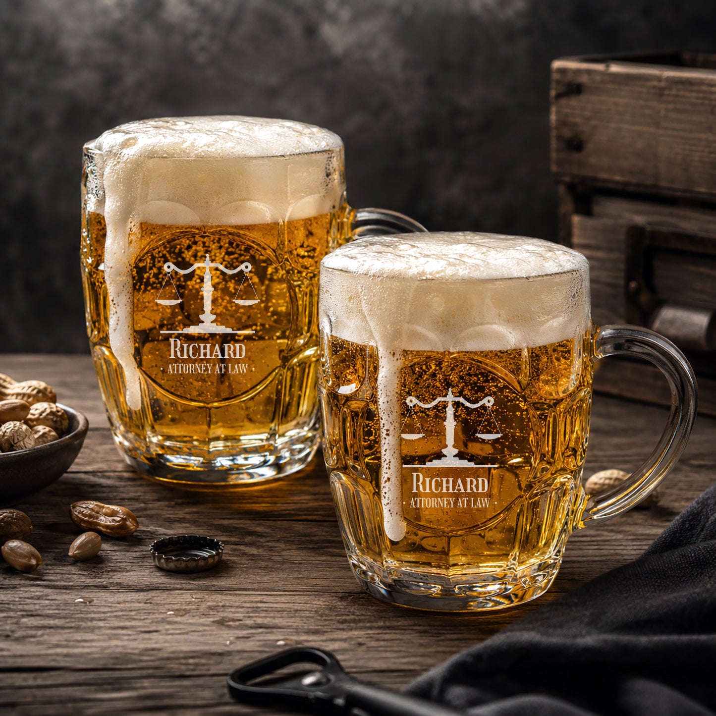 Lawyer  Personalized Dimple Beer Mug | Engraved Glass Beer Stein, Set of 2