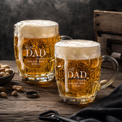 Dad Dimple Engraved Beer Mug | Engraved Glass Beer Stein, Set of 2