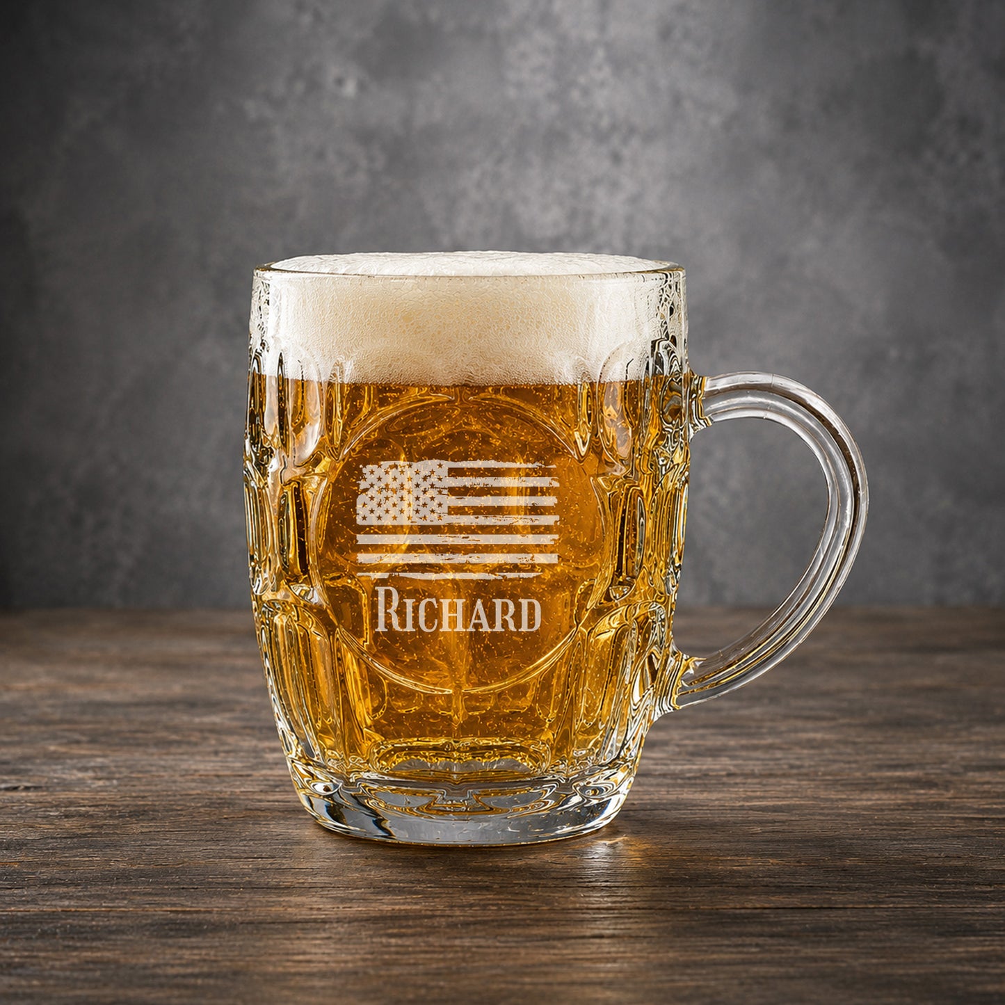 American Flag Engraved Dimple Beer Mug Set - Patriotic Glass Beer Stein for Veterans