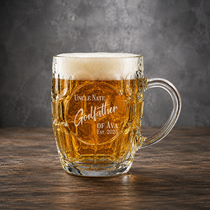 Godfather Dimple Engraved Beer Mug | Engraved Glass Beer Stein, Set of 2