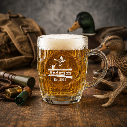Hunting Dimple Engraved Beer Mug | Engraved Glass Beer Stein, Set of 2