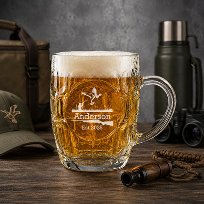Hunting Dimple Engraved Beer Mug | Engraved Glass Beer Stein, Set of 2