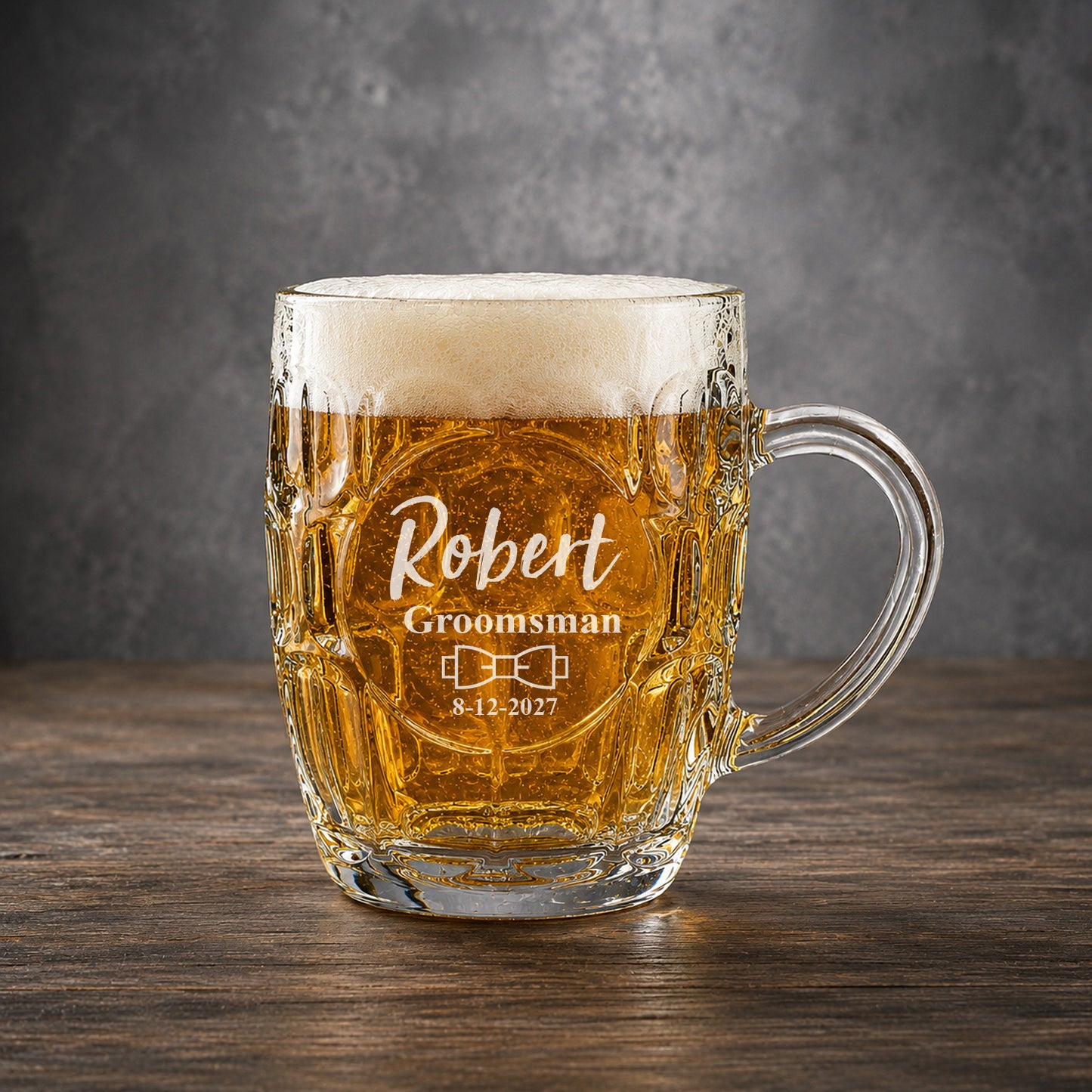 Groomsmen Dimple Engraved Beer Mug | Engraved Glass Beer Stein, Set of 2