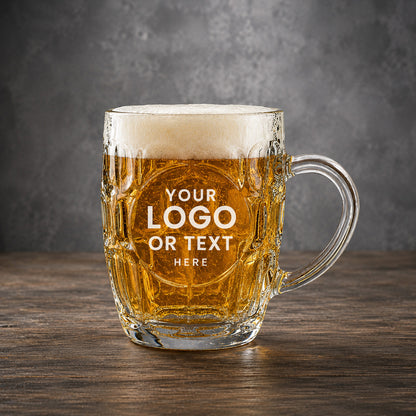 Custom Logo Personalized Dimple Beer Mug | Engraved Glass Beer Stein, Set of 2
