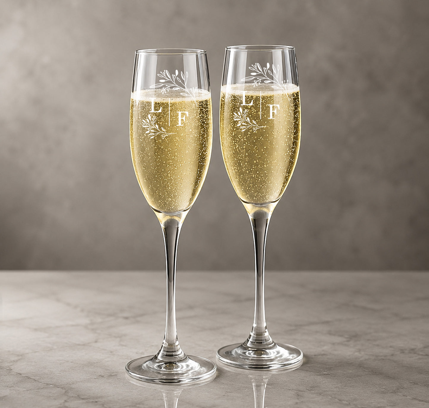 Monogram Engraved Personalized Wedding Flute Set