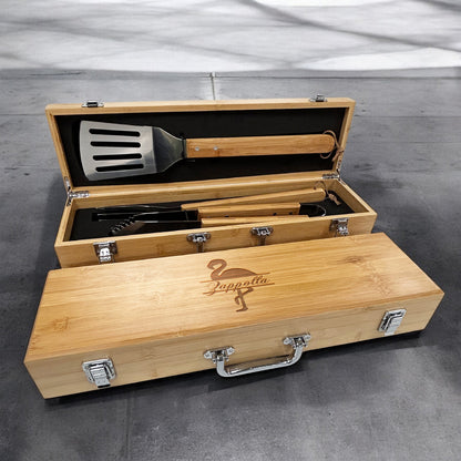 Flamingo Personalized Bamboo Barbeque Tools Gift Set